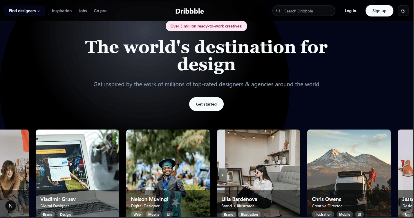 Clone de l’interface Dribbble 2023