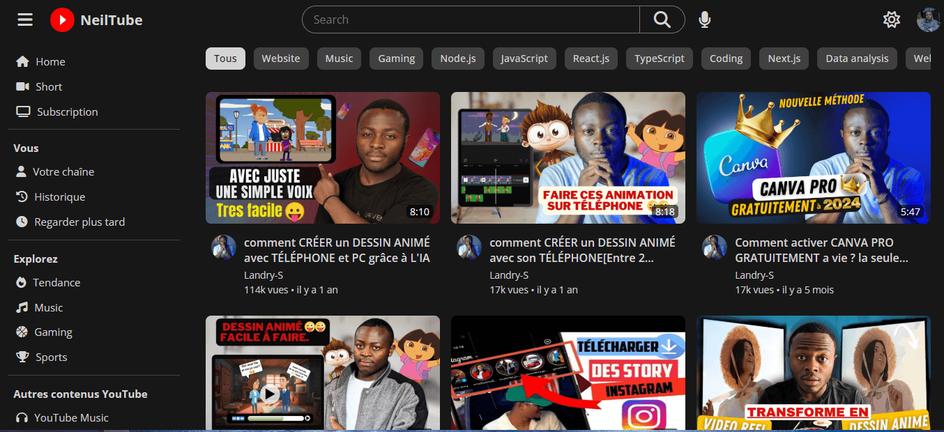 NEILTUBE — Clone de l’interface classique de YouTube